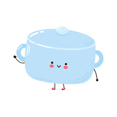 Cute funny Cooking pot character. Vector hand drawn cartoon kawaii character illustration icon. Isolated on white background. Cooking pot character concept