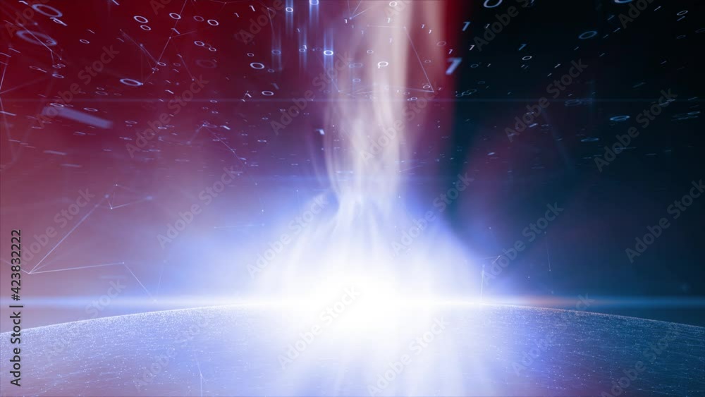 Aufkleber rotation of network sphere with shiny star light and bright nebula motion graphic. artistic artifici