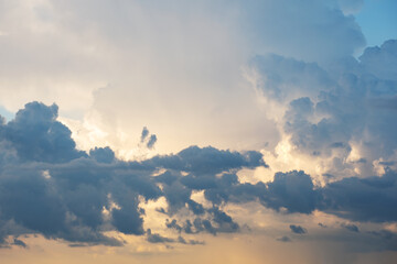 Beautiful stormy cumulus clouds in the sky, background.