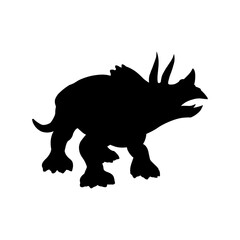 Black realistic silhouette of a dinosaur on a white background. Triceratops. Vector illustration