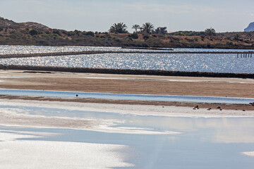 Picturesque salt pools on the at San Pedro del Pinatar park, Murcia, Spain