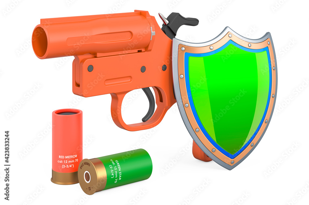 Poster signal flare launcher with shield, 3d rendering