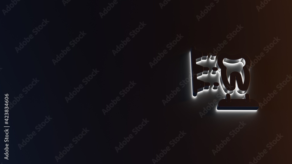 Poster 3d rendering of white light stripe symbol of 3d print stomatology on dark background