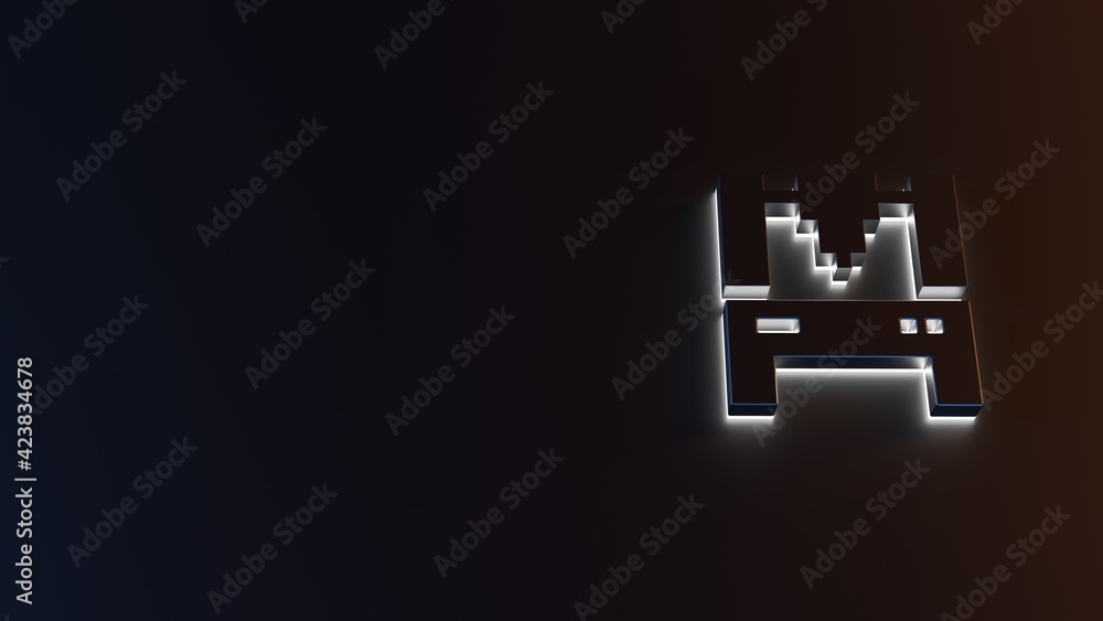 Poster 3d rendering of white light stripe symbol of 3d printer on dark background