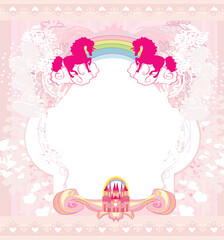 Beautiful unicorn and fairy-tale princess castle frame