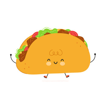 Cute funny Taco character. Vector hand drawn cartoon kawaii character illustration icon. Isolated on white background. Taco character concept