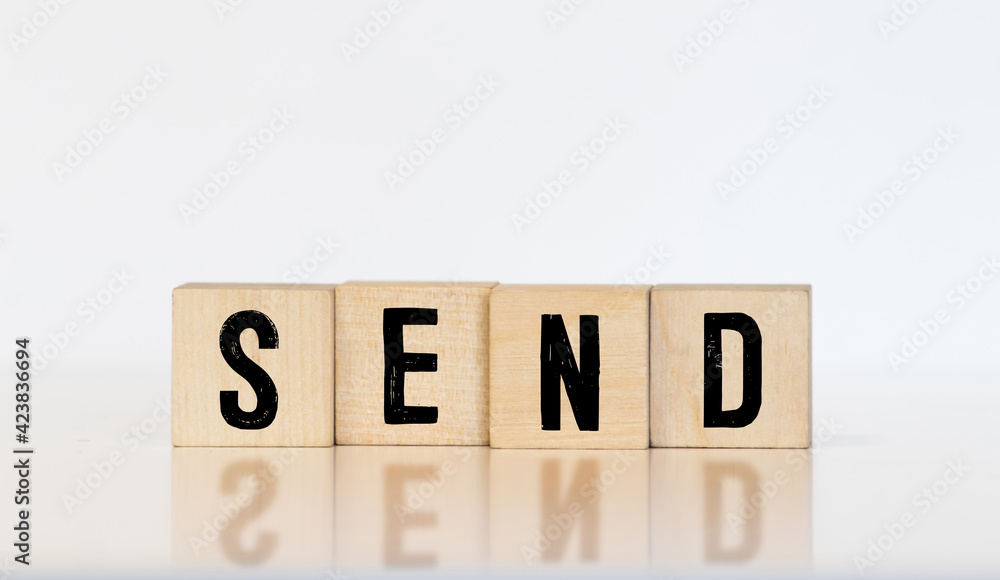 Fototapete send word made with building blocks isolated on white