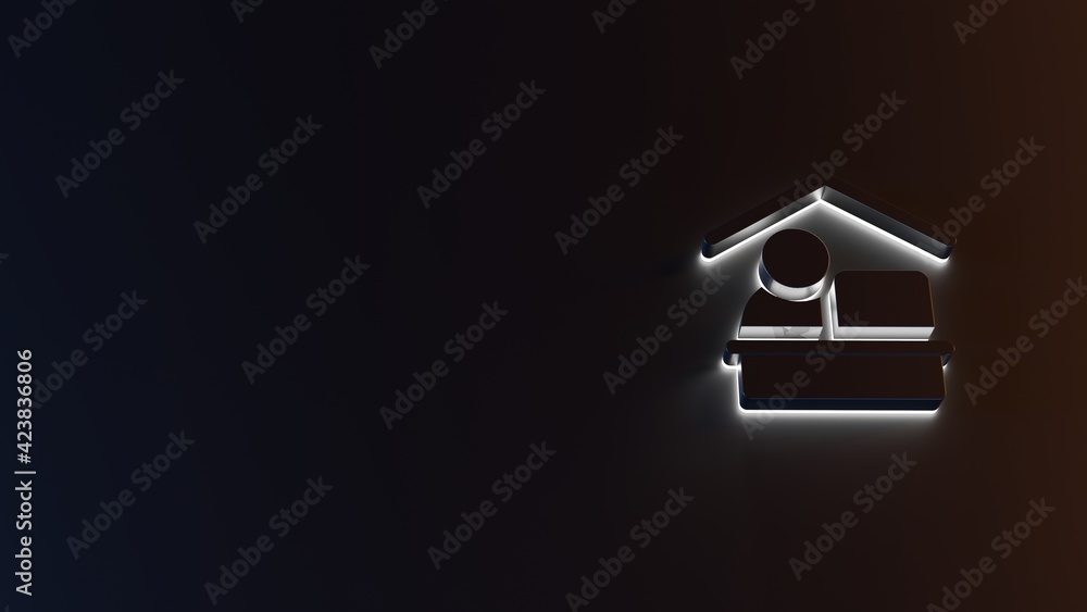 Poster 3d rendering of white light stripe symbol of working at home on dark background