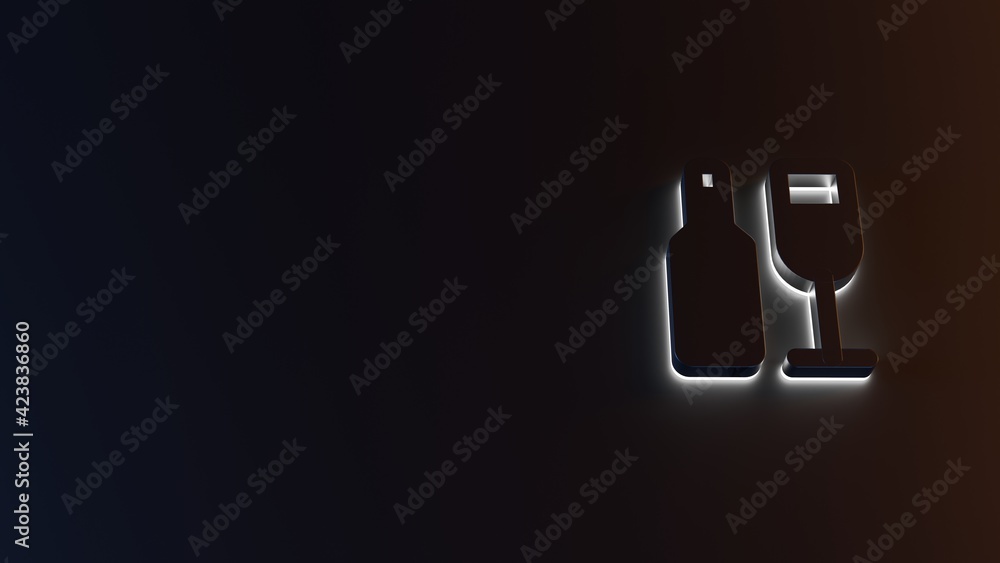 Poster 3d rendering of white light stripe symbol of wine on dark background