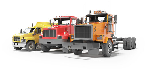 Fototapeta na wymiar 3d rendering group of heavy vehicles for transportation on white background with shadow