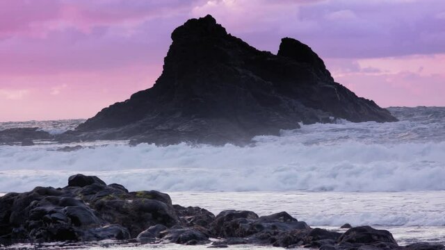 Wave crashing coast. Best Places for recreation and Tourism.  Awesome power spray wind waves Sea Tide is playing with the Sun Tide turns into pearl drops and splashes Powerful Pacific Ocean