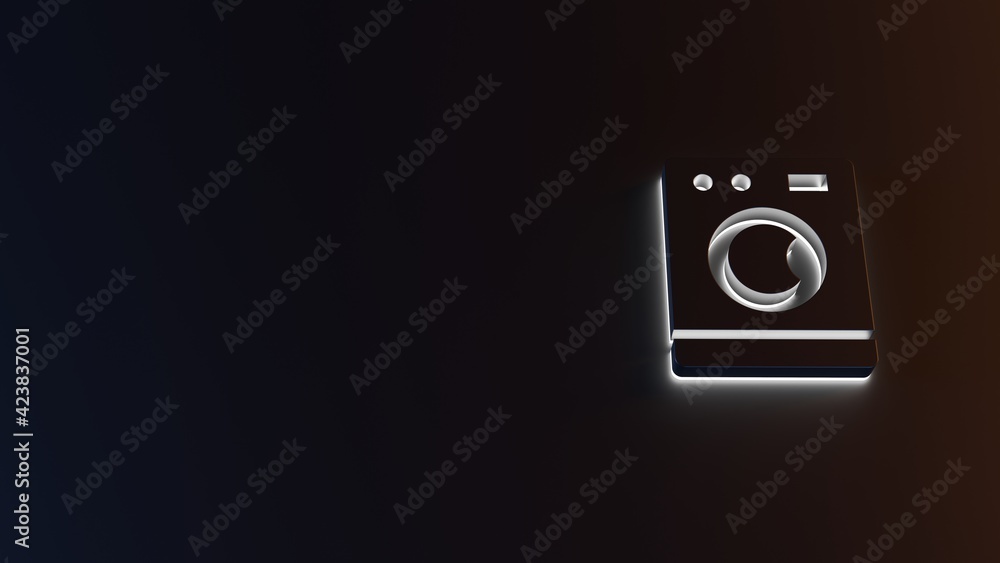 Poster 3d rendering of white light stripe symbol of washing machine on dark background