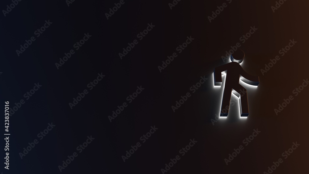 Sticker 3d rendering of white light stripe symbol of walk on dark background