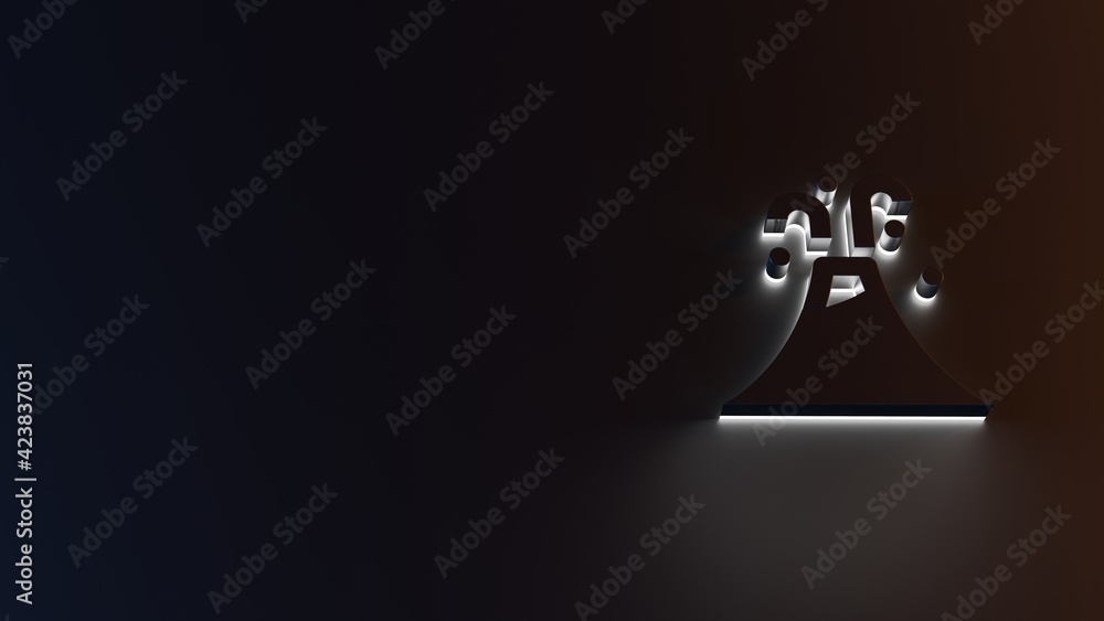 Poster 3d rendering of white light stripe symbol of volcano on dark background