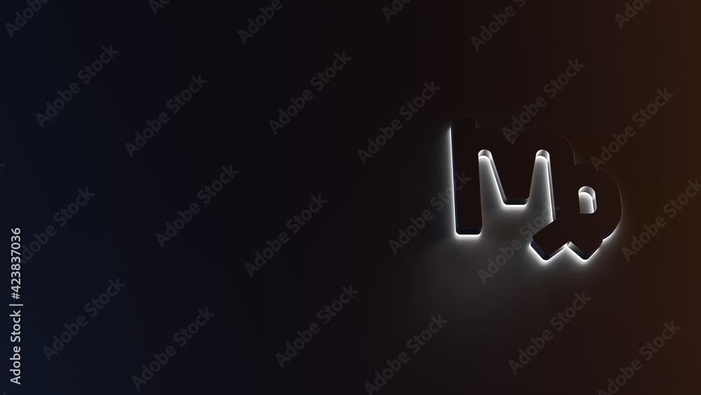 Poster 3d rendering of white light stripe symbol of virgo zodiac on dark background