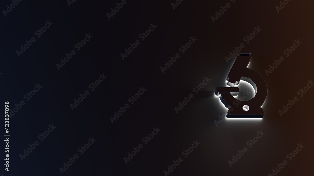 Poster 3d rendering of white light stripe symbol of vintage microscope on dark background