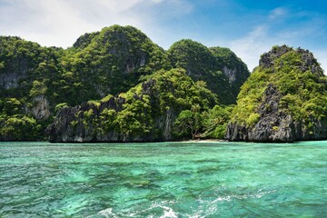 Naklejka na ściany i meble El Nido Palawan Paradise in the Philippines, Island hopping, dive spot, beautiful beaches ,cliffs, uneso nature resort