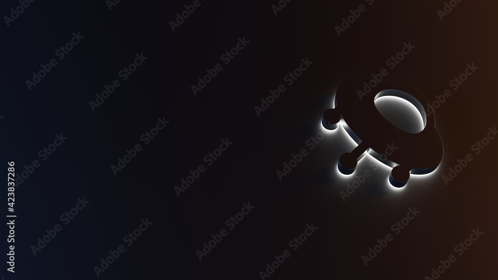 Poster 3d rendering of white light stripe symbol of ufo on dark background