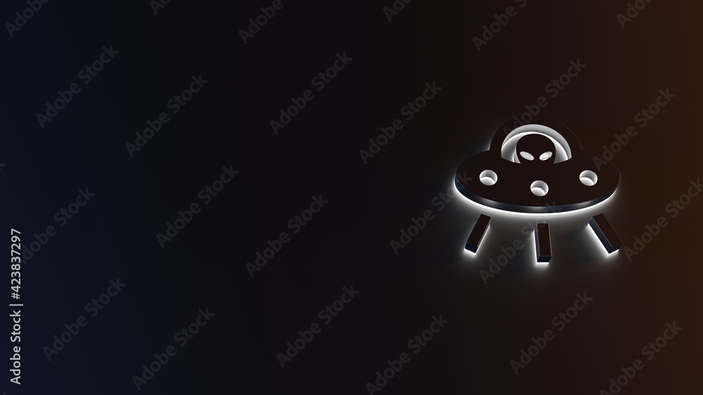 Poster 3d rendering of white light stripe symbol of ufo on dark background