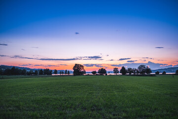 Sunset over the meadow landscape - Sempach, Switzerland