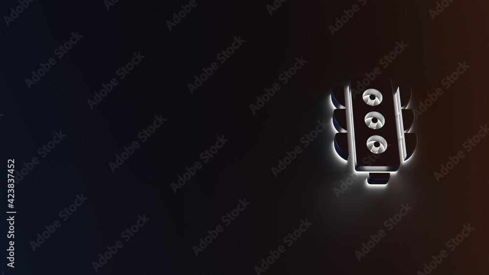 Poster 3d rendering of white light stripe symbol of traffic lights on dark background
