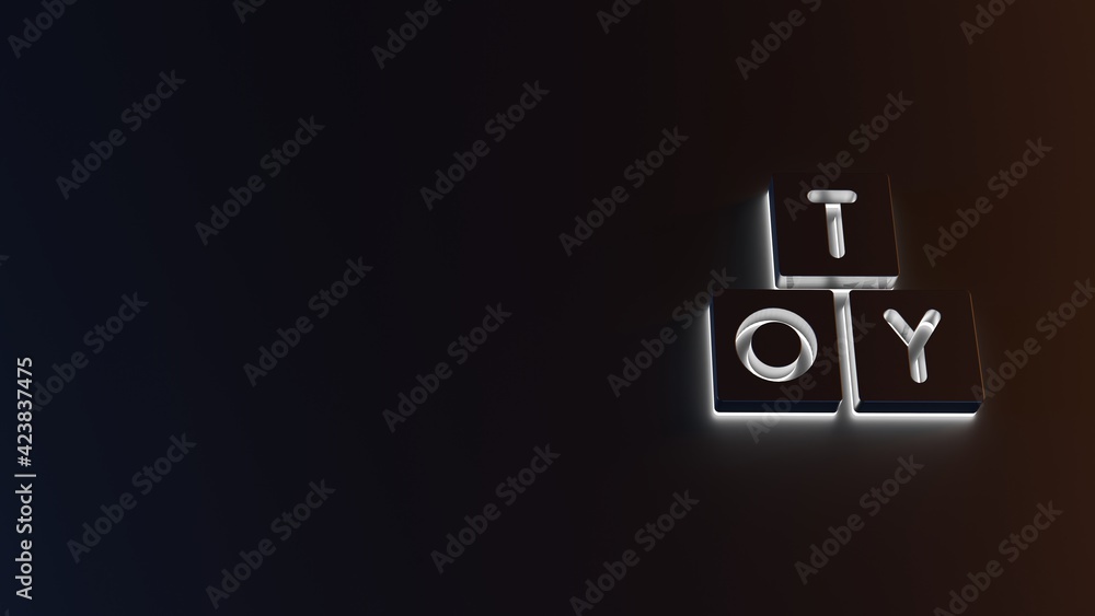 Poster 3d rendering of white light stripe symbol of toy on dark background