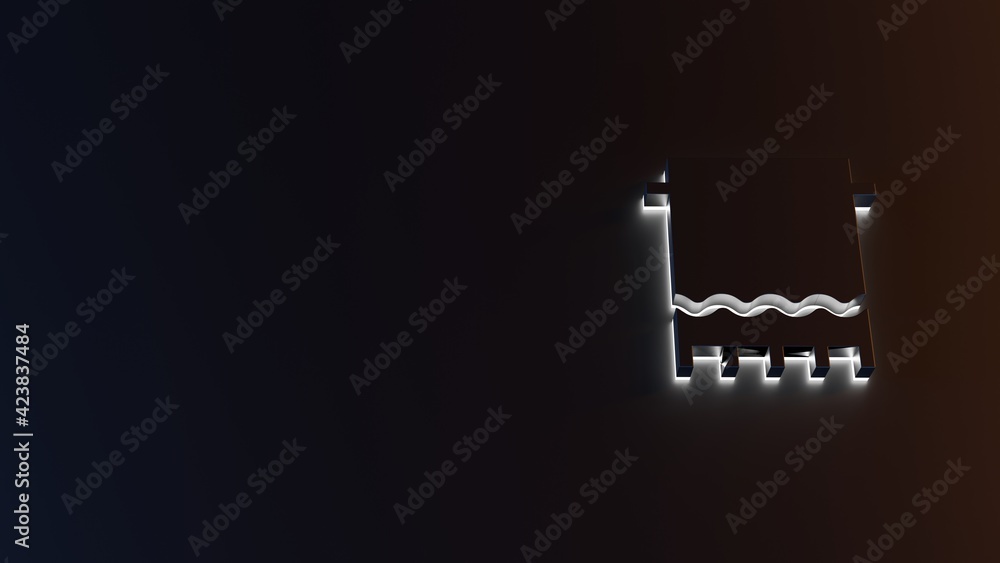 Poster 3d rendering of white light stripe symbol of towel on dark background