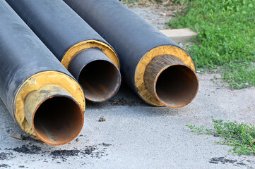 Rusty steel pipe with heat insulation