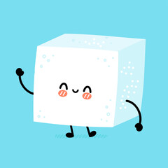 Cute funny happy sugar piece cube character. Vector flat line cartoon kawaii character illustration icon. Sugar cube character logo concept