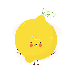 Cute sad Lemon fruit character. Vector hand drawn cartoon kawaii character illustration icon. Isolated on white background. Lemon fruit character concept