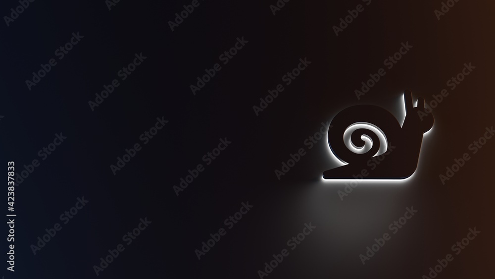 Poster 3d rendering of white light stripe symbol of snail on dark background