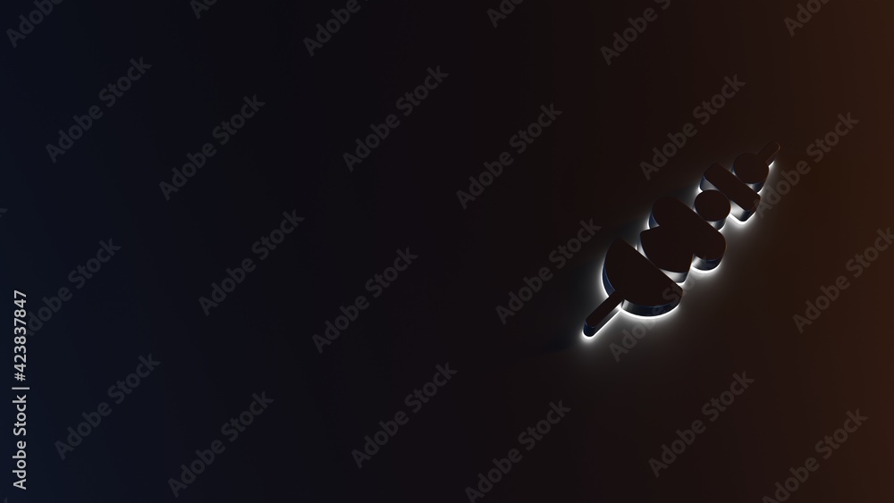 Poster 3d rendering of white light stripe symbol of skewer on dark background