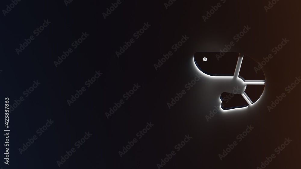 Poster 3d rendering of white light stripe symbol of shrimp on dark background