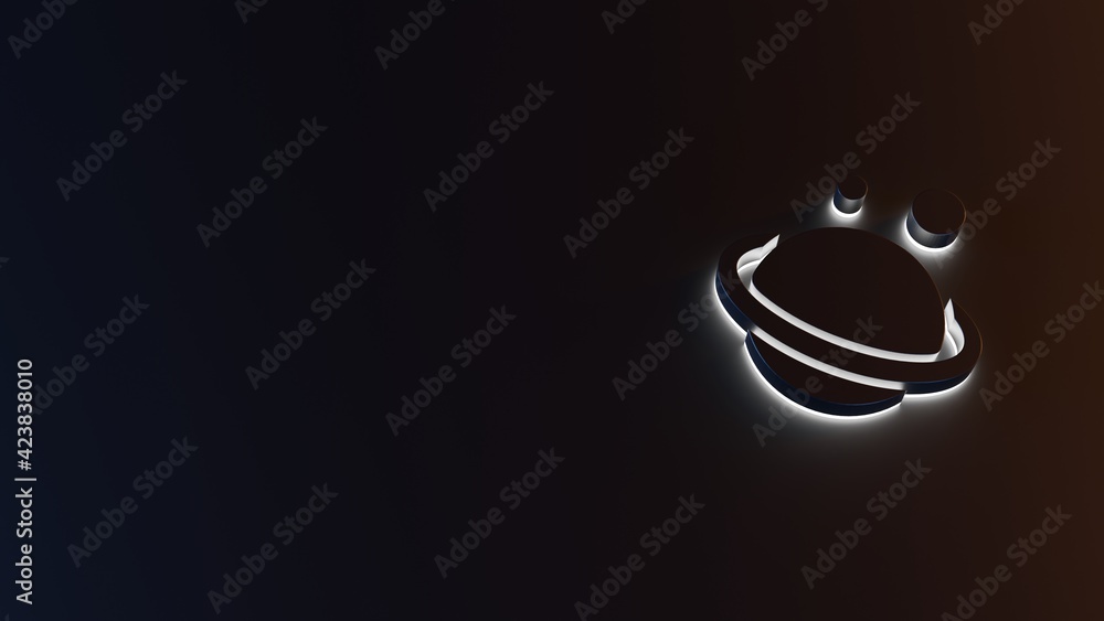 Poster 3d rendering of white light stripe symbol of saturn planet on dark background