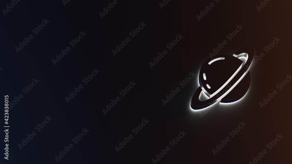 Poster 3d rendering of white light stripe symbol of saturn on dark background