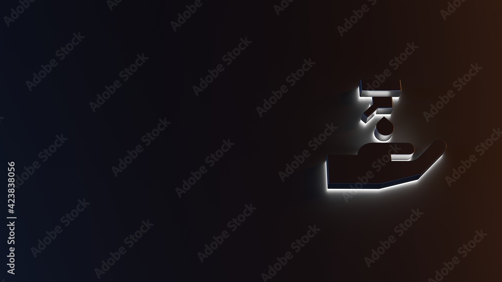 Poster 3d rendering of white light stripe symbol of sanitizer with hand on dark background