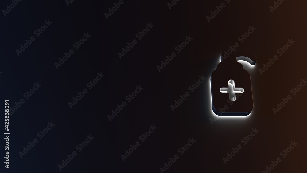 Poster 3d rendering of white light stripe symbol of sanitizer gel on dark background