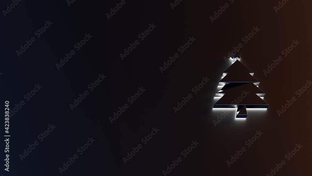 Poster 3d rendering of white light stripe symbol of christmas tree on dark background