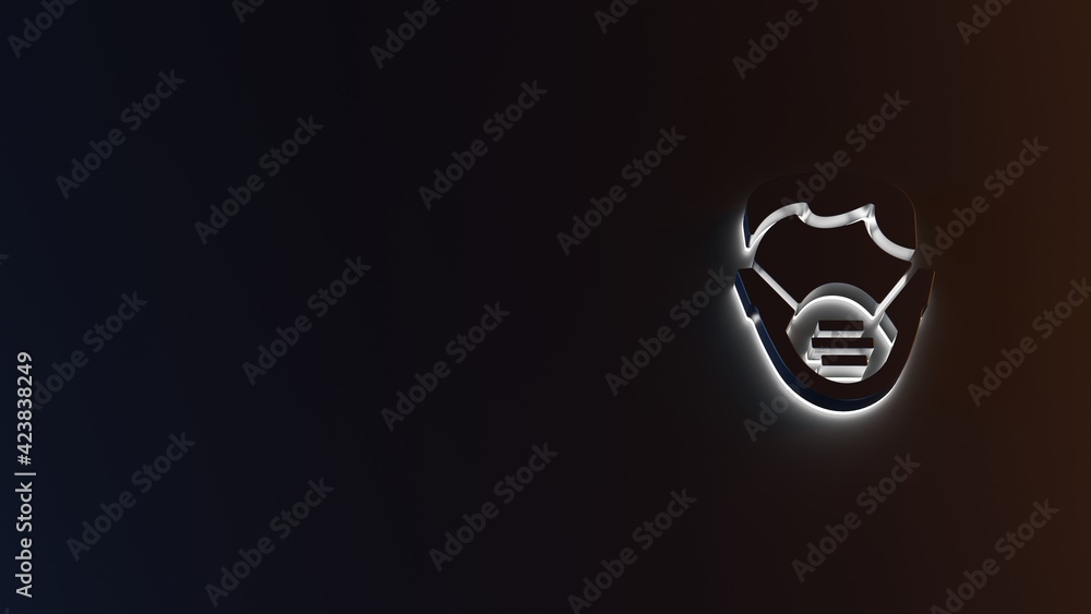 Poster 3d rendering of white light stripe symbol of respirator on dark background