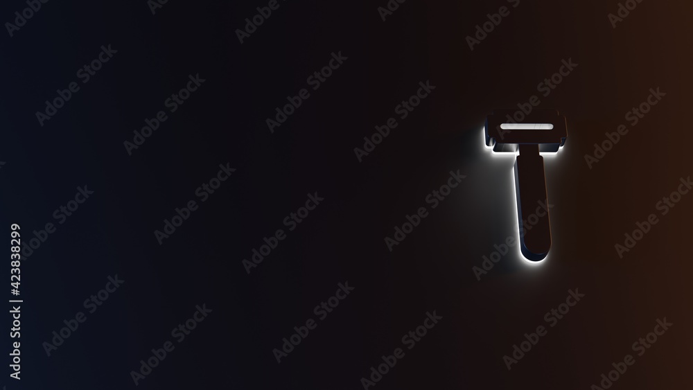 Poster 3d rendering of white light stripe symbol of razor on dark background