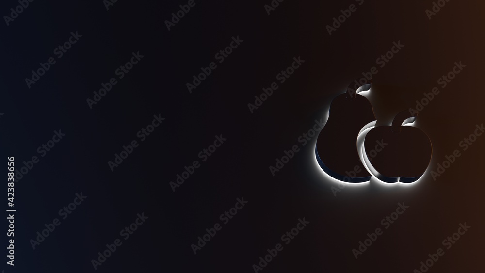 Aufkleber 3d rendering of white light stripe symbol of pear and apple on dark background
