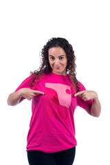 Smiling positive young woman with pink shirt