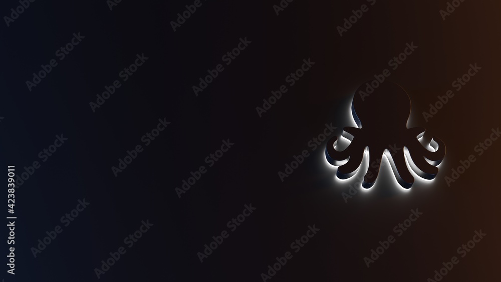 Poster 3d rendering of white light stripe symbol of octopus on dark background