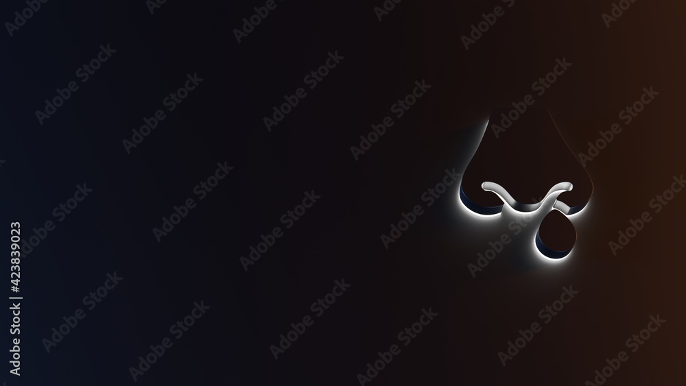 Poster 3d rendering of white light stripe symbol of nose on dark background