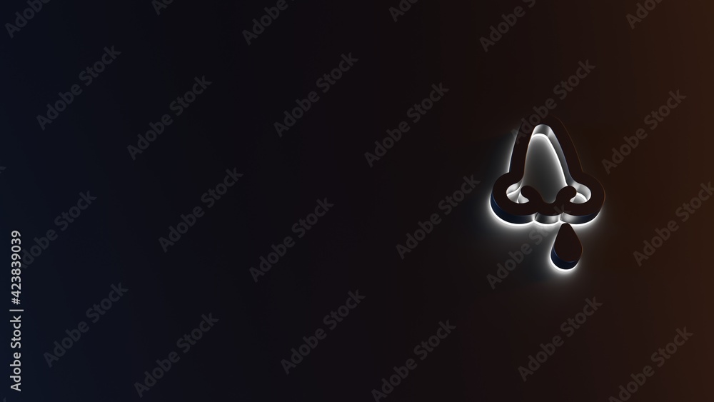 Poster 3d rendering of white light stripe symbol of nose on dark background