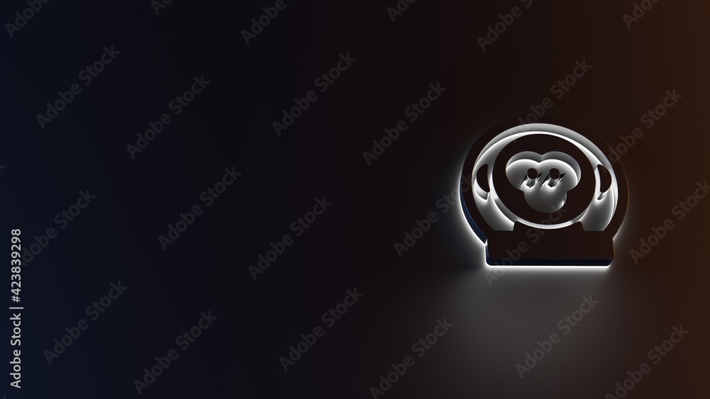 Poster 3d rendering of white light stripe symbol of monkey astronaut on dark background