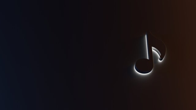 3d rendering of white light stripe symbol of musical note on dark background