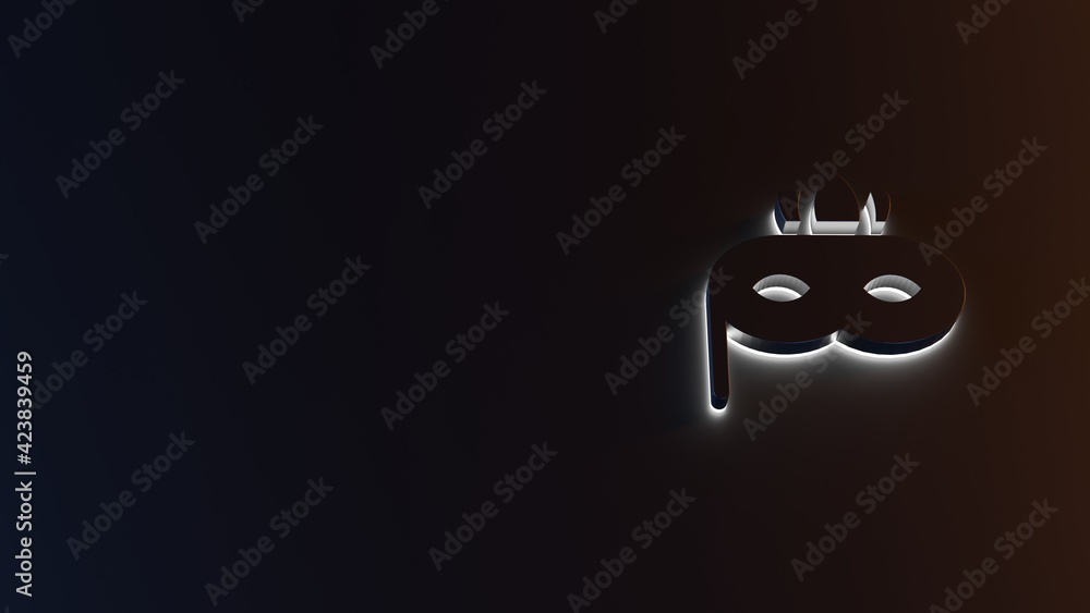 Poster 3d rendering of white light stripe symbol of masquerade mask on dark background