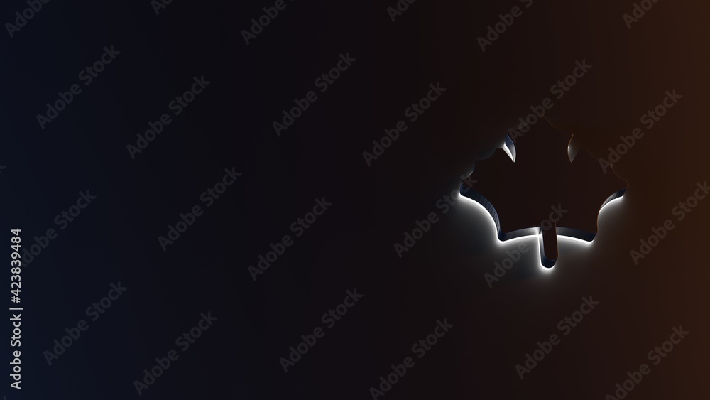 Poster 3d rendering of white light stripe symbol of maple leaf on dark background