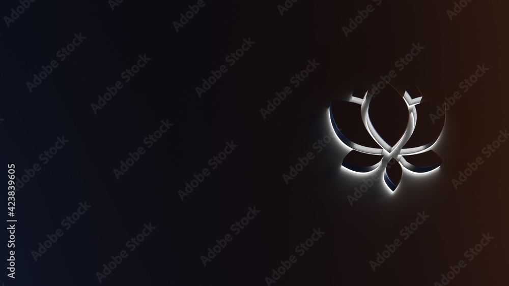 Poster 3d rendering of white light stripe symbol of lotus on dark background